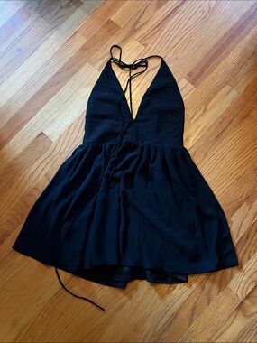 Tobi Black Plunge Halter Mini Dress